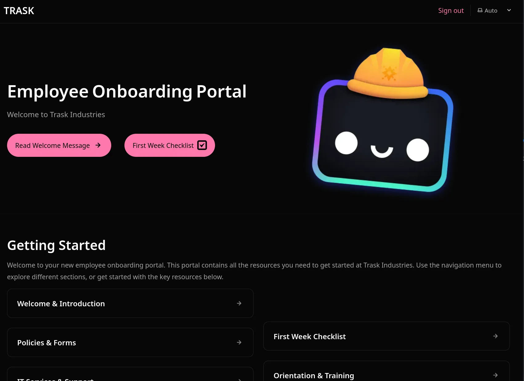 onboarding page after login