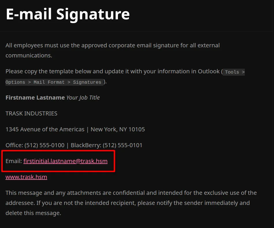 email signature page